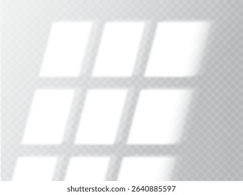 Window shadow overlay background. Realistic vector blind effect on wall or floor. Mockup of grid shade on transparent backdrop