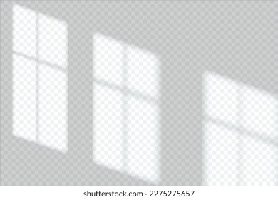 Luz solar de sombra de ventana en la pared, superposición vectorial sobre fondo transparente. Sombra de la ventana sobre el efecto de la parodia de la pared reflejada en la luz solar