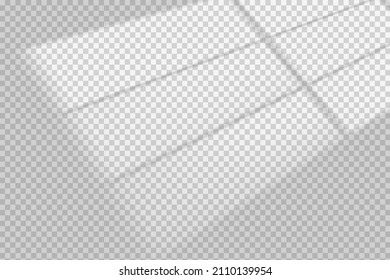Window shadow vector overlay on transparent background. Natural scene of realistic soft lighting.