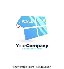 window shop, price tag, cleaning services logo template