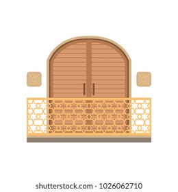 Window with shutter and wrought iron railing vector Illustration on a white background