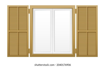 Fenster mit Fensterläden einzeln auf weißem Hintergrund. Vektorgrafik der Holzfenster.