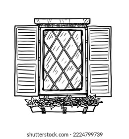 Fenster mit Fensterläden, Vektorgrafik auf weißem Hintergrund