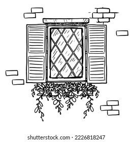 Ventana con la ilustración vectorial de obturadores en fondo blanco