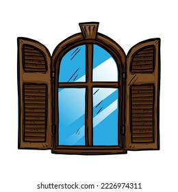 Ventana con la ilustración vectorial de obturadores en fondo blanco