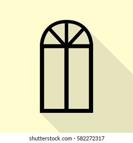 Window simple sign. Black icon with flat style shadow path on cream background.