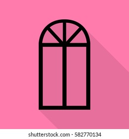 Window simple sign. Black icon with flat style shadow path on pink background.