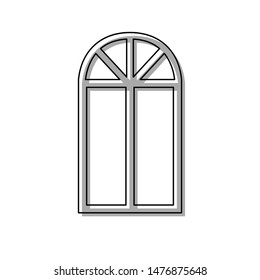 Window simple sign. Black line icon with gray shifted flat filled icon on white background. Illustration.