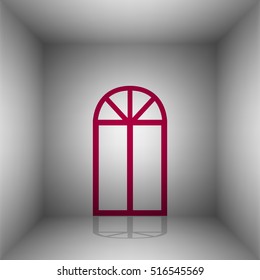 Window simple sign. Bordo icon with shadow in the room.