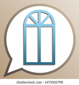Window simple sign. Bright cerulean icon in white speech balloon at pale taupe background. Illustration.