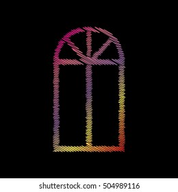 Window simple sign. Coloful chalk effect on black backgound.