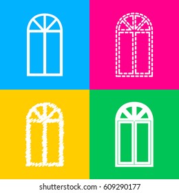 Window simple sign. Four styles of icon on four color squares.