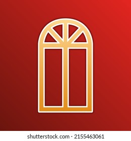 Window simple sign. Golden gradient Icon with contours on redish Background. Illustration.