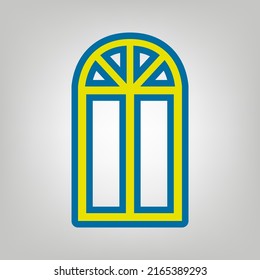 Window simple sign. Icon in colors of Ukraine flag (yellow, blue) at gray Background. Illustration.