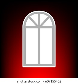 Window simple sign. Postage stam or old photo style on red-black gradient background.