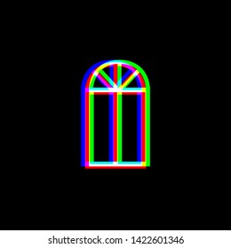 Window simple sign. Red, green and blue unfocused contour icon at black background. Illustration.