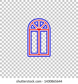 Window simple sign. Red, white and contour icon at transparent background. Illustration.