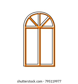 Window simple sign. Vector. Black line icon with shifted flat orange filled icon on white background. Isolated.