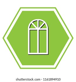 Window simple sign. Vector. White icon with black shadow at yellow green honeycomb on white background.