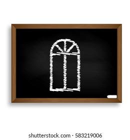 Window simple sign. White chalk icon on black school board with 