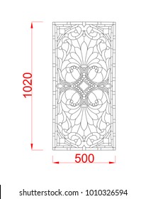 Window simple vector frame stained glass black paint with diension on the white background