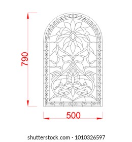 Window simple vector frame stained glass black paint with diension on the white background