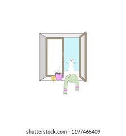 Window, snowman, coffee Christmas icon. Element of Christmas for mobile concept and web apps. Colored Window, snowman, coffee Christmas illustration can be used for web and mobile