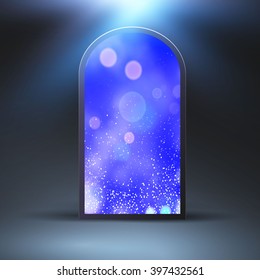 Window to space. Mystic portal. Vector illustration