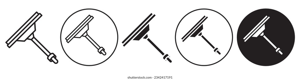 Window Squeegee symbol Icon. Outlined flat logo mark of car wiper with plastic and rubber. Vector set collection of windshield wipe with water to clean the glass of vehicle. Black cleaning web sign