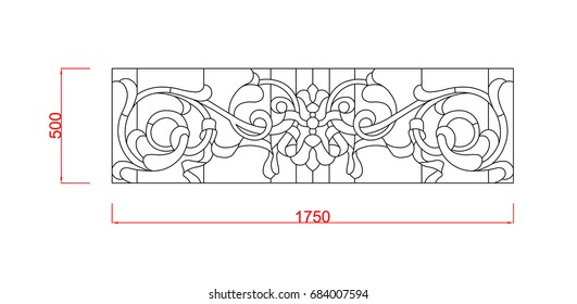 Window stained glass decorative vector frame with dimension black paint on the white background