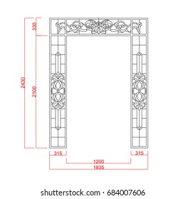 Window stained glass decorative vector frame with dimension black paint on the white background