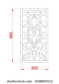 Window stained glass vector frame simple black paint with dimension on the white background