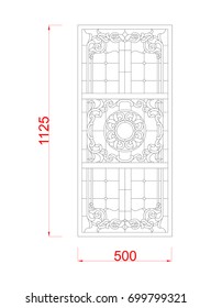 Window stained glass vector  frame with dimension black paint on the white background