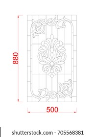 Window stained glass vector  frame with dimension black paint on the white background