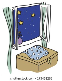 Window with starry sky