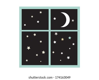 Window with stars and a crescent moon