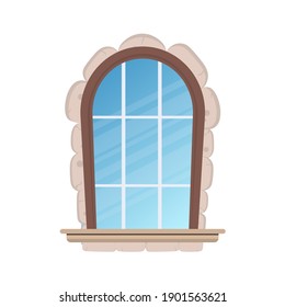 Window with stone veneer isolated on white background. Elements for the design of games or houses. Vector.