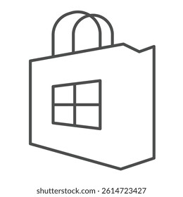 Window store bag thin line icon, windows pack concept. Vector graphics.  App store bag, shopping apps sign on white background, linear style icon for mobile or web design