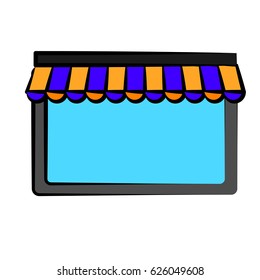 window with striped awning icon
