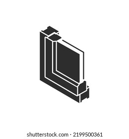 Window Structure Icon. Upvc Window Profile Frame. Layers, Parts .Monochrome Black And White Symbol