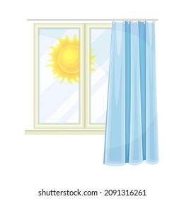 Window with sun shining through the glass. Good morning concept cartoon vector illustration