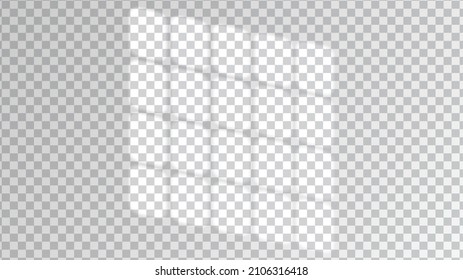 Window sunlight and shadow overlay for wall mockup background. Transparent vector effect for realistic light on wall imitation