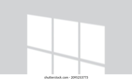 Window sunlight and shadow overlay for white wall mockups. Transparent vector effect for realistic sun light imitation