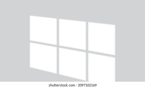 Window sunlight and shadow overlay for white wall mockups. Transparent vector effect for realistic sun light imitation