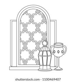 window of temple with lamp and chalice