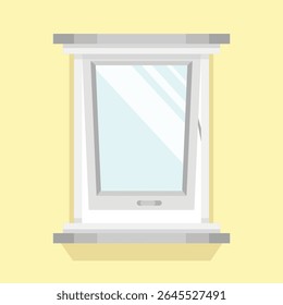 a window that is slightly open. a window that is on the yellow wall. home interior. flat design of the window