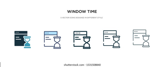 window time icon in different style vector illustration. two colored and black window time vector icons designed in filled, outline, line and stroke style can be used for web, mobile, ui