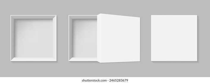 Ventana con vista superior. СCaja de regalo cerrada de cartón con bolsa de papel vacía. Modelo de embalaje en blanco para el producto empaquetado, regalo, sorpresa. Ilustración vectorial