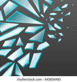 Window with transparent broken glass shards vector background