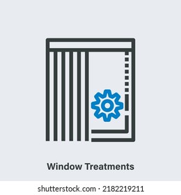 Window Treatments Linear Vector Icon On Light Background. Isolated Outline Pictogram Of The Window With Roller Blinds